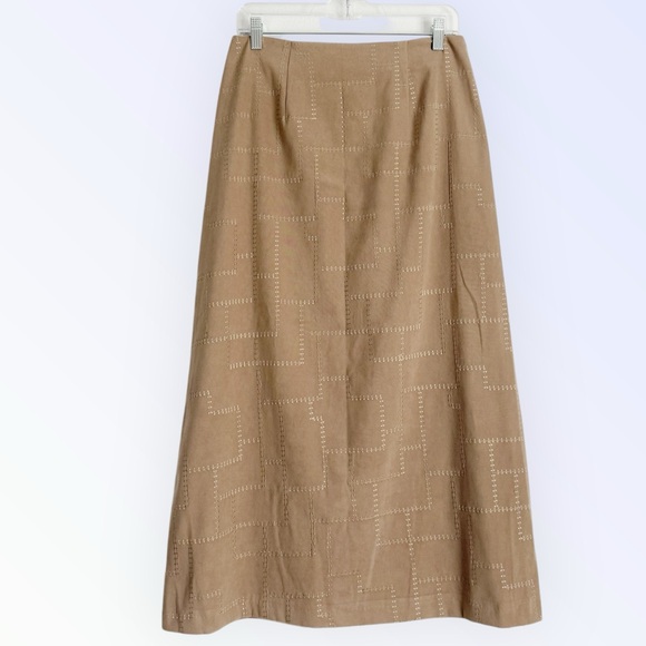 Harve Bernard Vintage Microfiber Embroidered Stitch Maxi Skirt Women’s 10 Camel - Picture 1 of 9